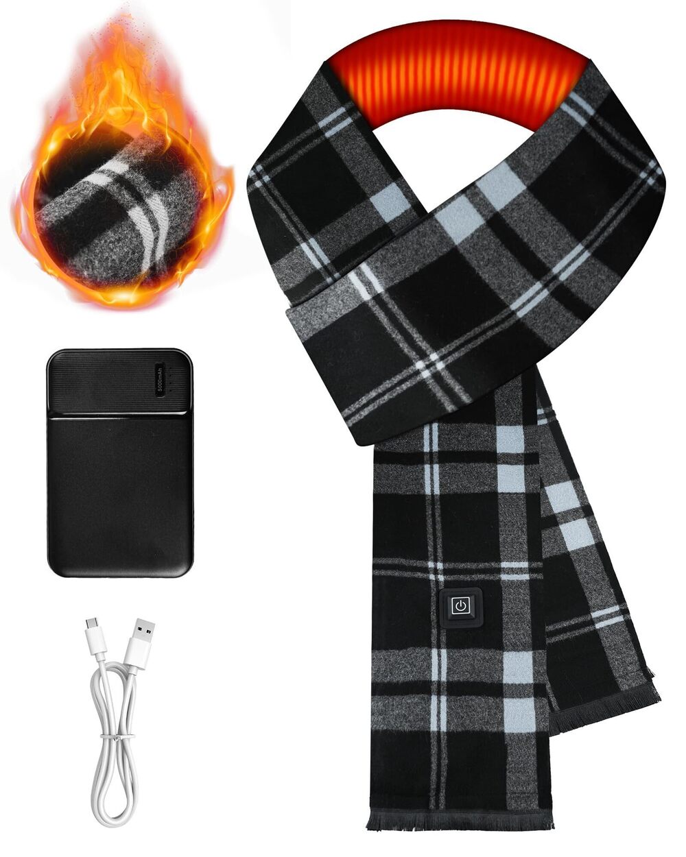2827 Heated Scarf , Cozy Winter Warmth, Rechargeable Battery Pack, Soft &